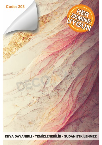 Suya Dayanıklı Mutfak Banyo Zemin Mermer Mobilya Fayans Yapışkanlı Folyo Kaplama Code 203