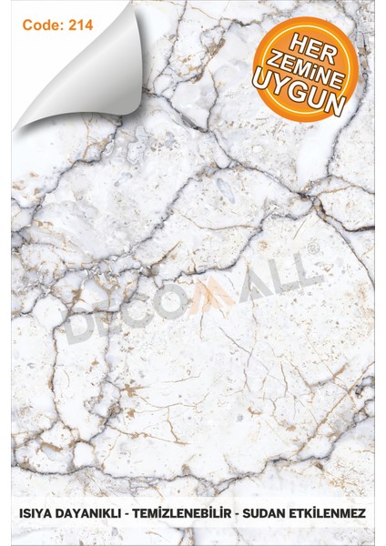 Suya Dayanıklı Mutfak Banyo Zemin Mermer Mobilya Fayans Yapışkanlı Folyo Kaplama Code 214