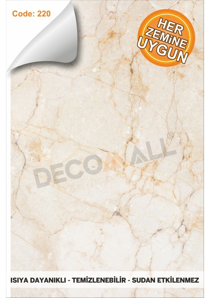Suya Dayanıklı Mutfak Banyo Zemin Mermer Mobilya Fayans Yapışkanlı Folyo Kaplama Code 220