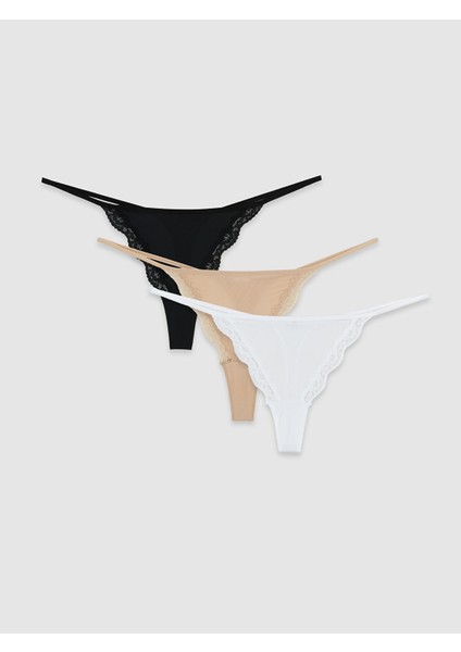 Yeni Sezon Dantel Detaylı Tanga Külot 3'lü