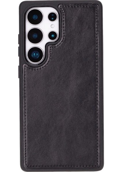 Samsung Galaxy S25 Ultra Uyumlu, Hakiki Deri, El Yapımı, Cüzdanlı Kılıf, Parlak Siyah fırsatları