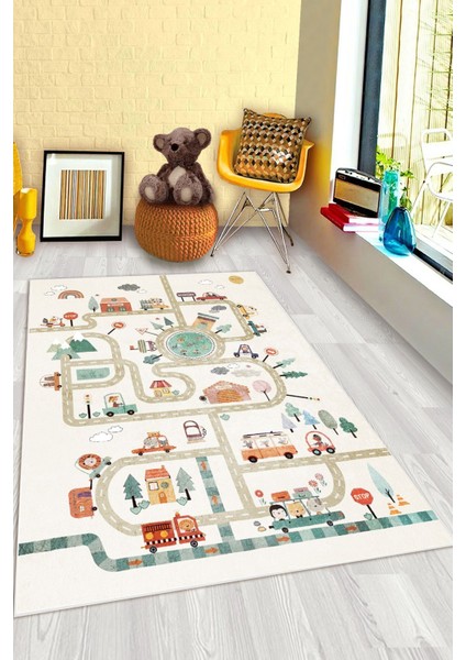 Şehir Yol Desenli Oyun Halısı