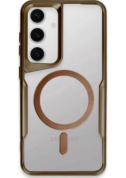 Newface Samsung Galaxy S24 Kılıf Boyi Magsafe Silikon Kapak - Kahverengi