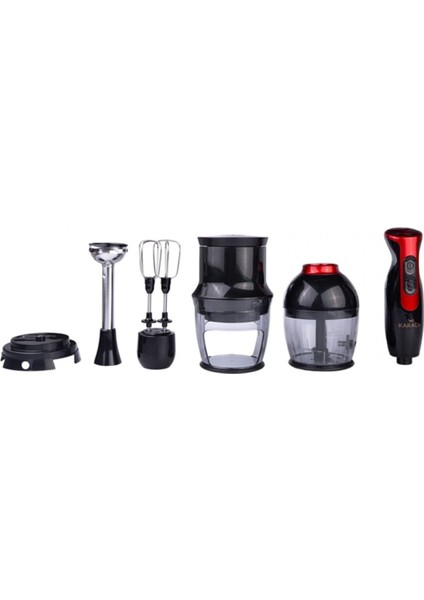Kırmızı ve Siyah Renkli Çok Fonksiyonlu Blender Seti, Pratik Kullanım Için Ideal.