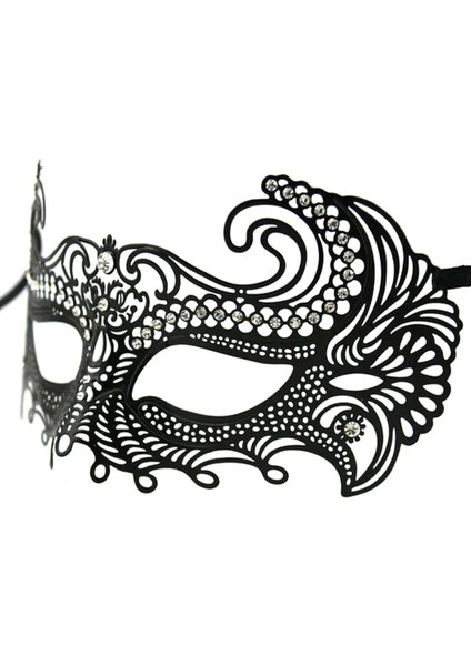 Siyah Renk Lazer Kesim Üzeri Kristal Taşlı Metal Balo Parti Venedik Maskesi fiyatları