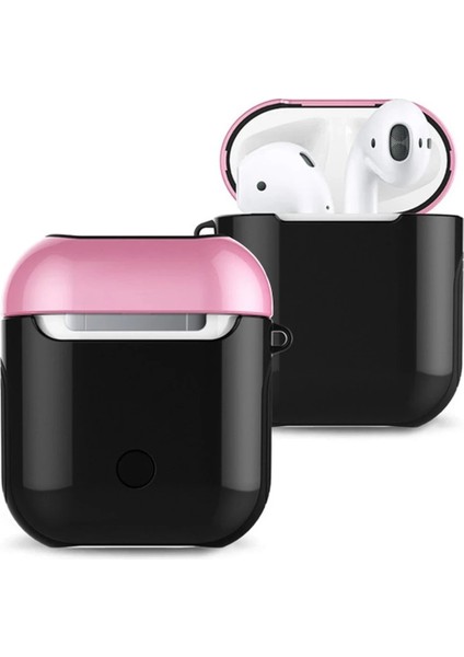 Airpods 2 (2.nesil) 3in1 Kılıf - Siyah-Pembe
