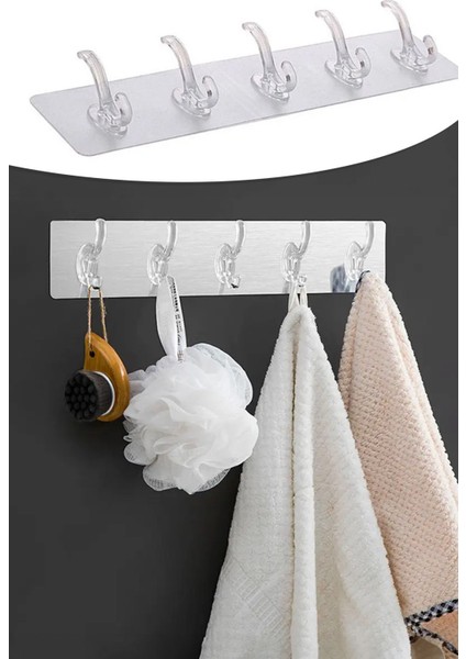 5'li Güçlü Yapışkanlı Şeffaf Duvar Askısı Banyo Mutfak Düzenleyici Pratik Askılık