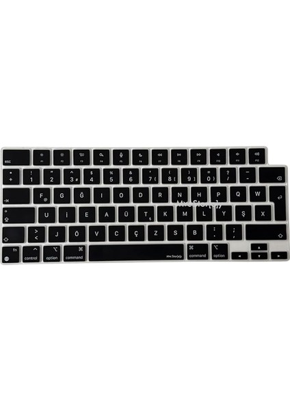 MacBook Klavye Koruyucu Türkçe F-Dizayn Yeni-F Baskılı Uk-Ters L Enter Tipi Air 13,6-15,3inç- Pro 14,2-16,2inç M1-M2-M3-M4 Pro Max Uyumlu, Silikon Ince Hafif Ultra Ince Tasarım Siyah
