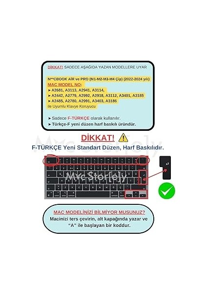MacBook Klavye Koruyucu Türkçe F-Dizayn Yeni-F Baskılı Uk-Ters L Enter Tipi Air 13,6-15,3inç- Pro 14,2-16,2inç M1-M2-M3-M4 Pro Max Uyumlu, Silikon Ince Hafif Ultra Ince Tasarım Siyah fiyatları