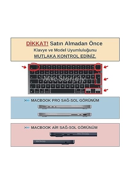 MacBook Klavye Koruyucu Türkçe F-Dizayn Yeni-F Baskılı Uk-Ters L Enter Tipi Air 13,6-15,3inç- Pro 14,2-16,2inç M1-M2-M3-M4 Pro Max Uyumlu, Silikon Ince Hafif Ultra Ince Tasarım Siyah modelleri