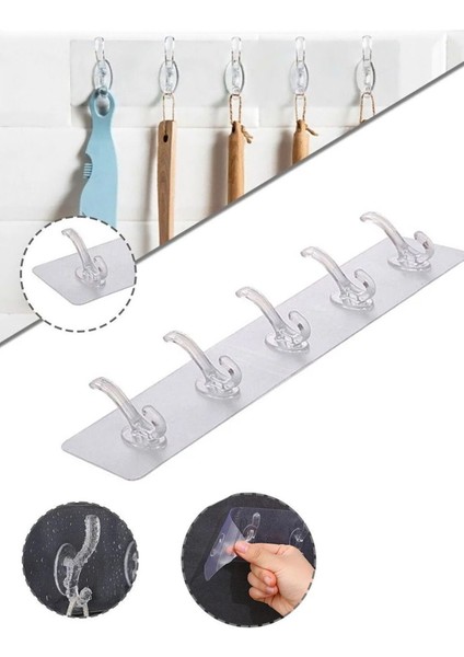5'li Güçlü Yapışkanlı Şeffaf Duvar Askısı Banyo Mutfak Düzenleyici Pratik Askılık fiyatları