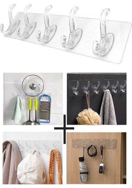 5'li Güçlü Yapışkanlı Şeffaf Duvar Askısı Banyo Mutfak Düzenleyici Pratik Askılık modelleri