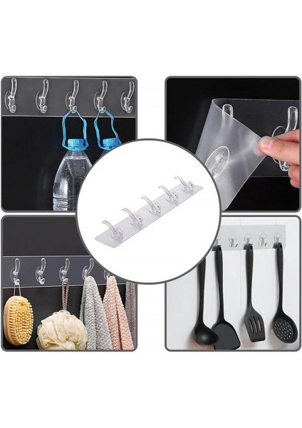 5'li Güçlü Yapışkanlı Şeffaf Duvar Askısı Banyo Mutfak Düzenleyici Pratik Askılık indirimleri