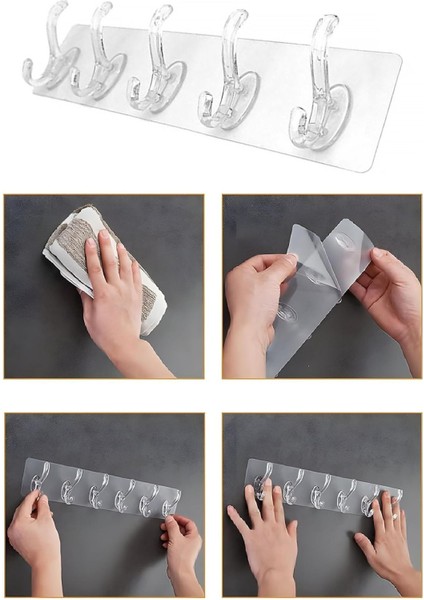 5'li Güçlü Yapışkanlı Şeffaf Duvar Askısı Banyo Mutfak Düzenleyici Pratik Askılık