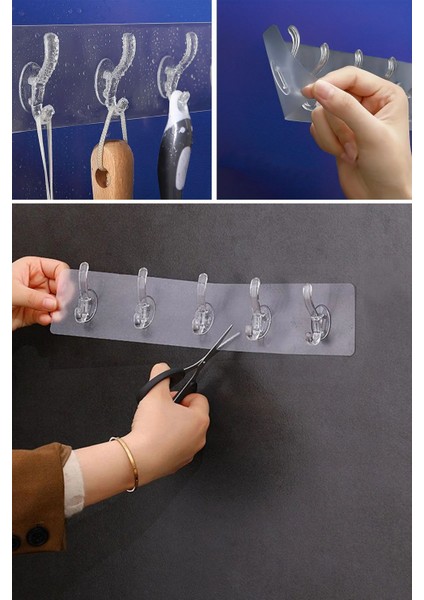 5'li Güçlü Yapışkanlı Şeffaf Duvar Askısı Banyo Mutfak Düzenleyici Pratik Askılık