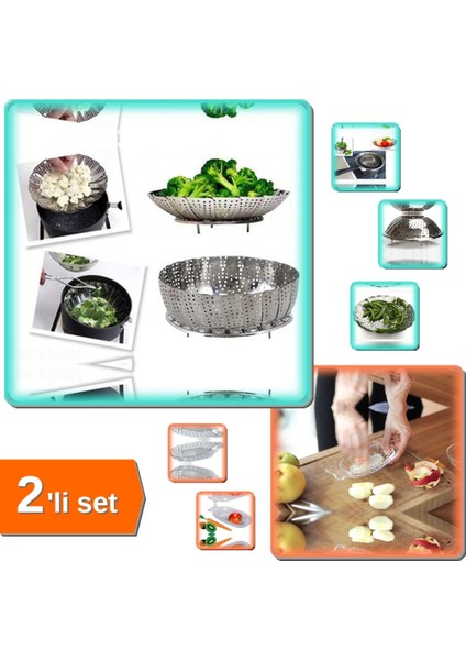 Sebze Haşlama Sepeti - Buharda Pişirme Aparatı + Cam Bebek Rendesi - Kurşunsuz - 2li Set P7P5S4