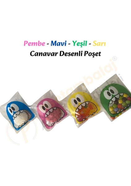 100 Adet 4 Renkli Canavar Desenli Cake Pop & Kurabiye Poşeti - 10X15 cm fırsatları