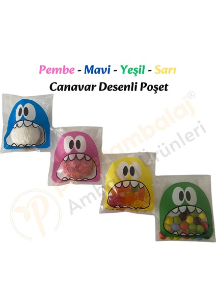 100 Adet 4 Renkli Canavar Desenli Cake Pop & Kurabiye Poşeti - 10X15 cm indirimleri