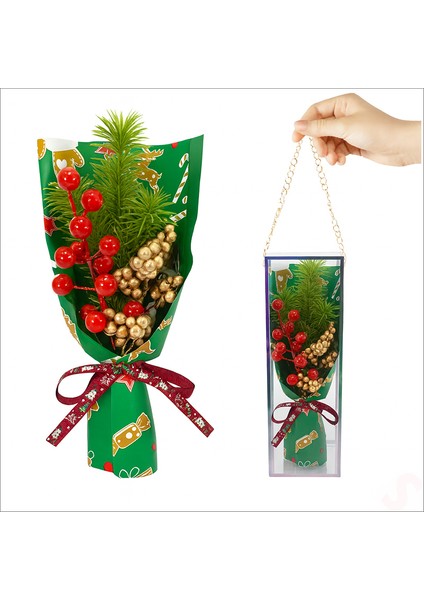 Pvc Kutulu Kokinalı 26CM x 8,5cm Yılbaşı Buketi - Yeşil