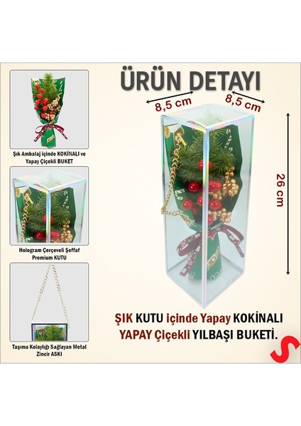 Pvc Kutulu Kokinalı 26CM x 8,5cm Yılbaşı Buketi - Yeşil fiyatları