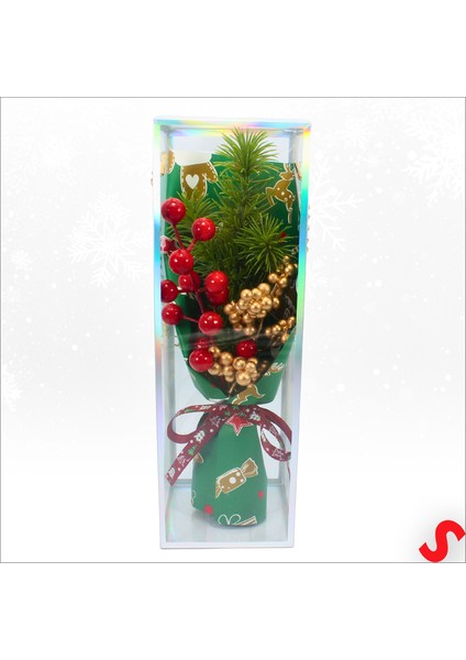 Pvc Kutulu Kokinalı 26CM x 8,5cm Yılbaşı Buketi - Yeşil fırsatları