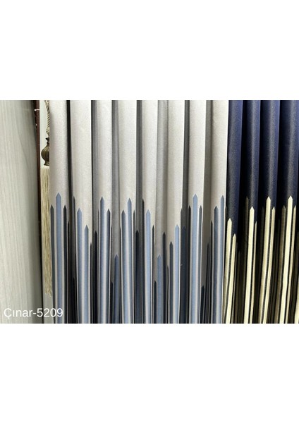 Nivemeshome Çınar Koyu Kahve -Mavi 5209 1/3 Sık Pileli Fon Perde Apm modelleri