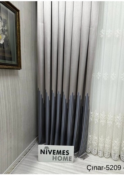 Nivemeshome Çınar Koyu Kahve -Mavi 5209 1/3 Sık Pileli Fon Perde Apm fırsatları