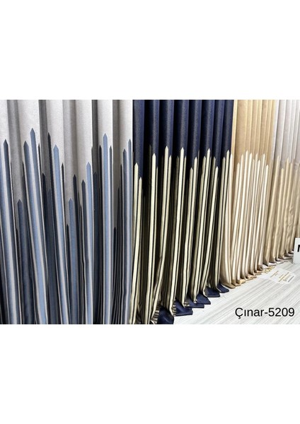 Nivemeshome Çınar Koyu Kahve -Mavi 5209 1/3 Sık Pileli Fon Perde Apm