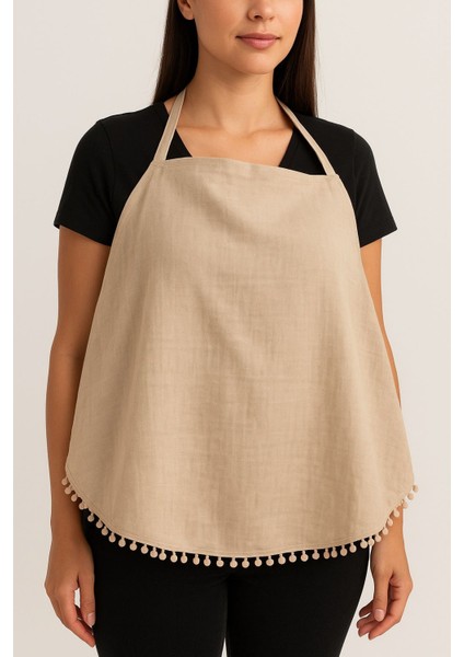 Emzirme Önlüğü Müslin Nefes Alabilen Yumuşak Kumaş -Ponpon Detaylı 2 Katlı Iç Göstermez fiyatları