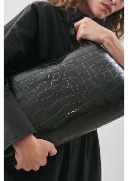 Dokulu Deri Omuz Çantası Siyah fiyatları