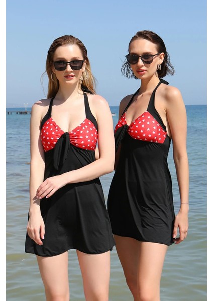 Kadın Likralı Şortlu Fiyonklu Elbise Mayo Kırmızı fiyatları