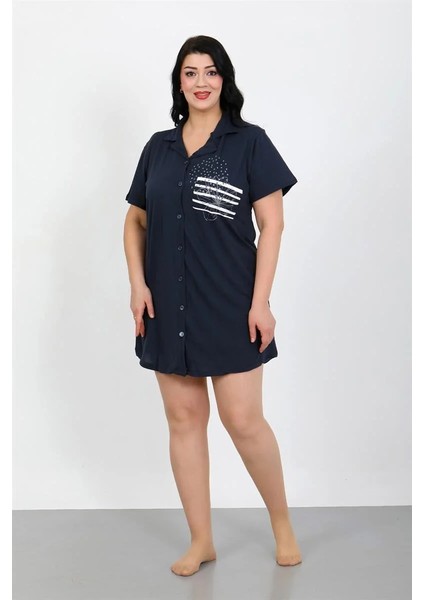 Büyük Beden Penye Düğmeli Lacivert Tunik Gecelik fiyatları