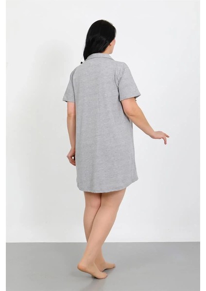 Büyük Beden Penye Düğmeli Gri Tunik Gecelik modelleri