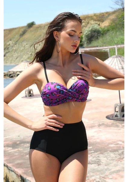Kadın Yüksel Bel Straplez Mor Bikini fiyatları