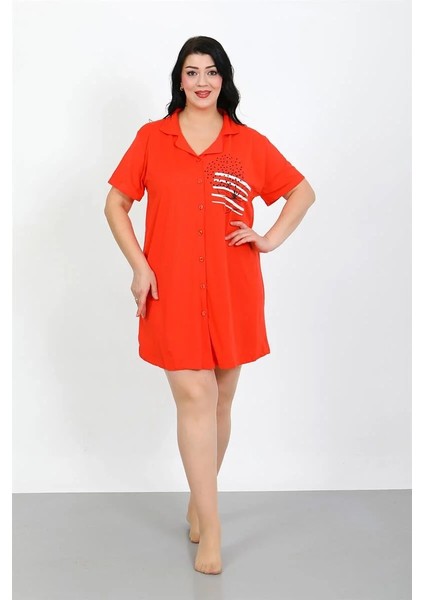 Büyük Beden Penye Düğmeli Nar Çiçeği Tunik Gecelik indirimleri