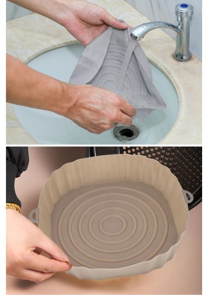 Isıya Dayanıklı Silikon Airfryer Gri Kare Pişirme Matı 20 cm ve 50 Adet Pişirme Kağıdı fiyatları