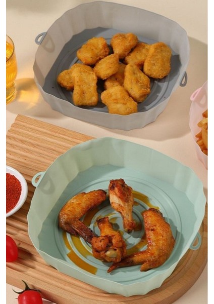 Isıya Dayanıklı Silikon Airfryer Gri Kare Pişirme Matı 20 cm ve 50 Adet Pişirme Kağıdı fırsatları