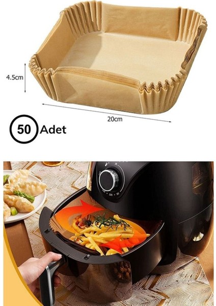 Isıya Dayanıklı Silikon Airfryer Gri Kare Pişirme Matı 20 cm ve 50 Adet Pişirme Kağıdı indirimleri