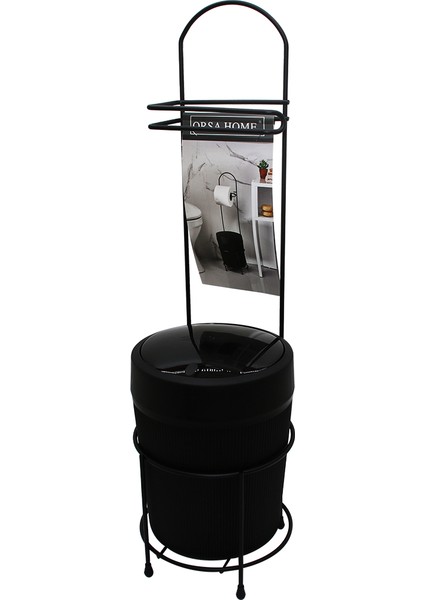 SİYAH METAL AYAKLI WC KAĞITLIK YUVARLAK PLASTİK KOVALI (5313)