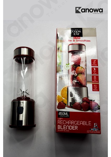 Kırmızı Taşınabilir Metal Blender 450ML+380ML, Keskin Bıçaklı, Smoothie ve Shake Için modelleri