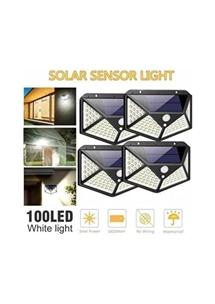Güneş Enerjili Lamba LED Sokak Dış Ortam Solar Bahçe Aydınlatması Su Geçirmez Sensörlü (100 Led)