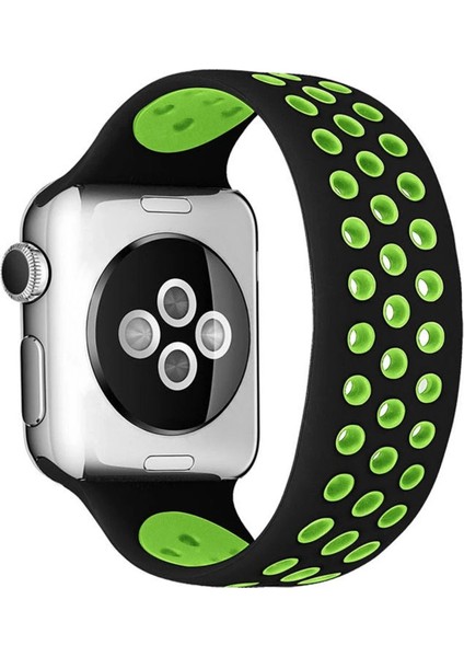 Apple Watch 42MM Ayarlı Delikli Silikon Kordon - Siyah-Yeşil