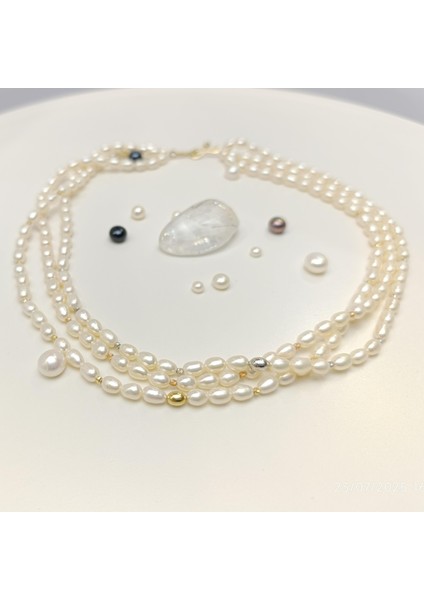 Dorika Toplu Üç Sıralı Oval Gerçek Incili Gerdanlık Kolye 14 Ayar Altın Hd Videolu fırsatları