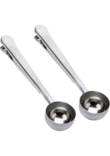 2 Adet Mandallı Kahve Ölçü Kaşığı Gold Çok Fonksiyonlu Paslanmaz Çelik Kaşık