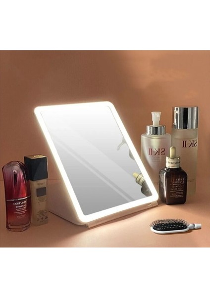Dokunmatik LED Işıklı Usbli Dikdörtgen Katlanabilir Masa Üstü Ledli Makyaj Aynası