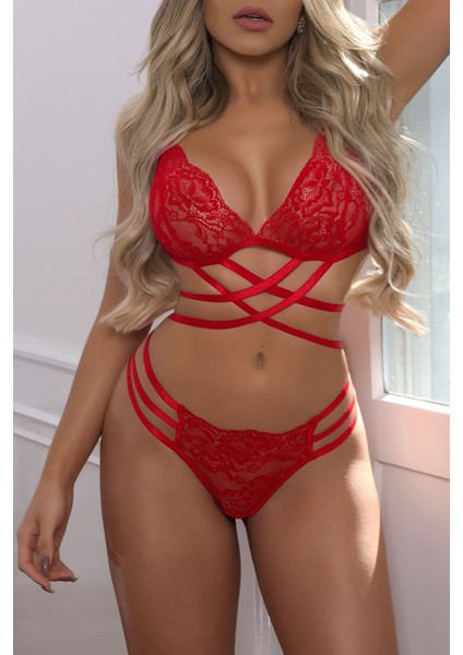 Kadın Kırmızı Dantel Özel Tasarım Şık Sütyen Külot Takımı