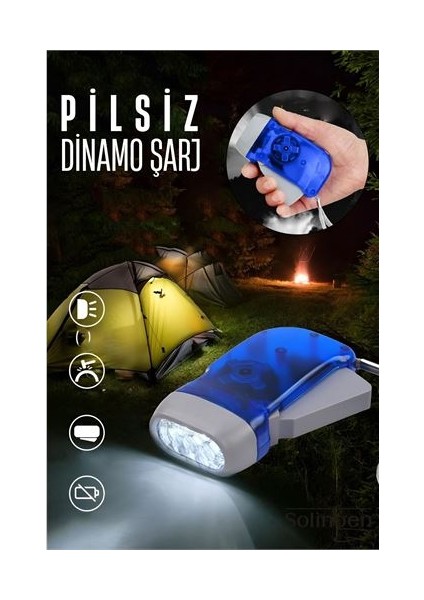 Kendinden Dinamo Şarjlı Pilsiz Acil Durum El Feneri Manuel Şarjlı El Feneri