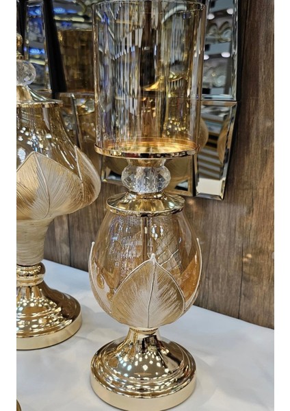 7 Parça Salon Konsol Aksesuar Seti Yaprak Gold Krem