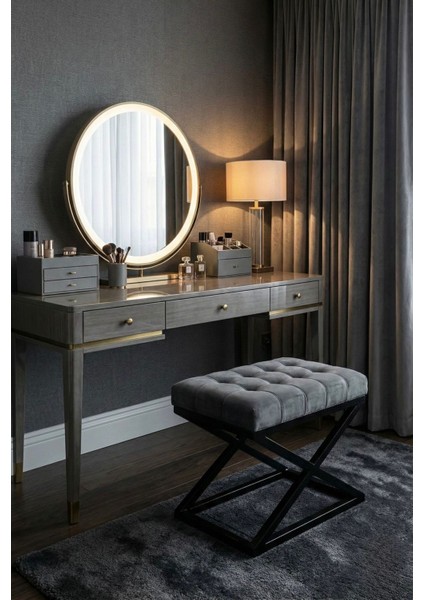 Nexus Babyface Kapitoneli Puf - Siyah Metal x Ayaklı Modern Bench (50X40 Cm)