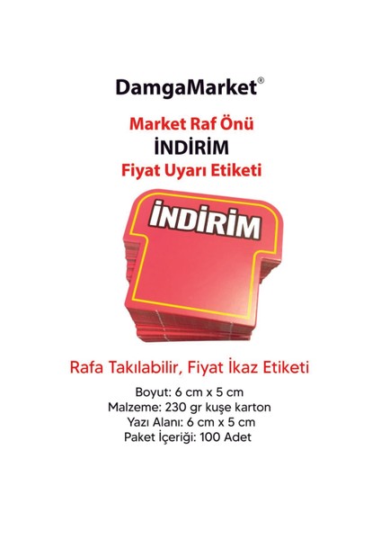 Kırmızı Indirim Etiketi Kartı Market, Mağaza,bakkal,raf ve Etiketi 6X5CM 100'LÜ Paket indirimleri